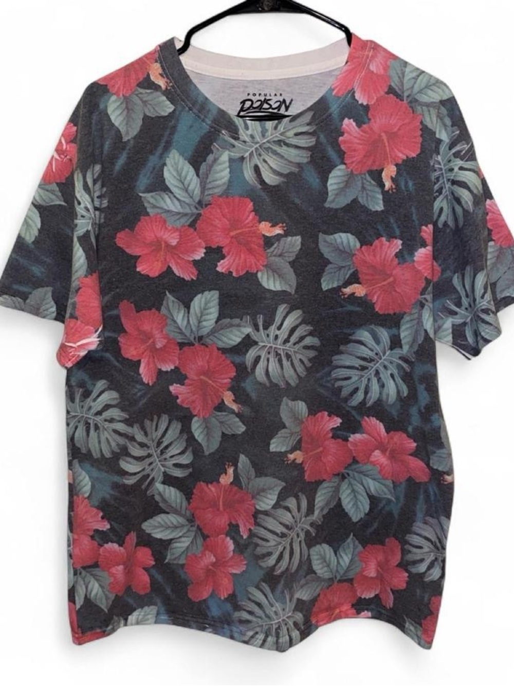 Men’s Floral Hibiscus Short Sleeve Tee - Black & Red